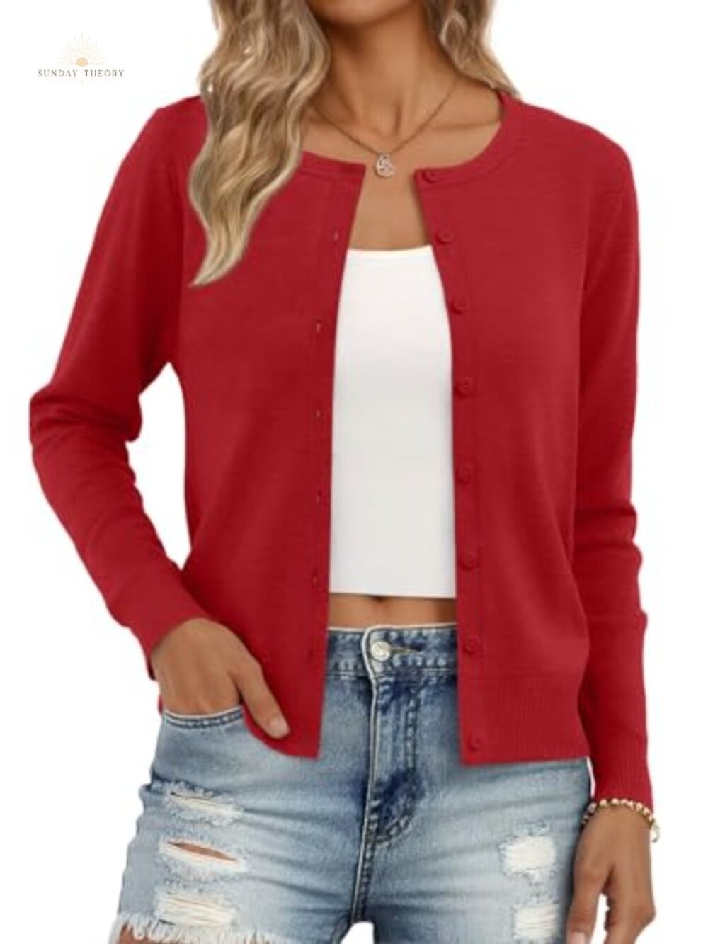 Women's Lightweight Knit Cardigan Button Down Long Sleeve Crew Neck